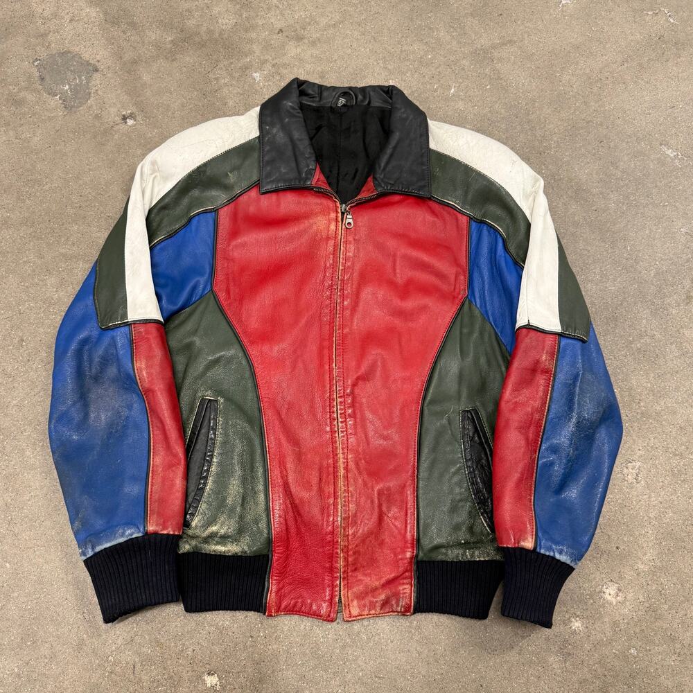 Vintage 90s Michael Hoban Seinfeld Multicolor 42 Genuine Leather Jacket Large
